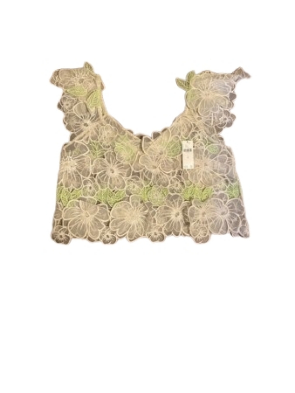 ANTHROPOLOGIE Cropped 3D Floral Appliqué Sheer Blouse Cream Green Medium NWT - Picture 7 of 7